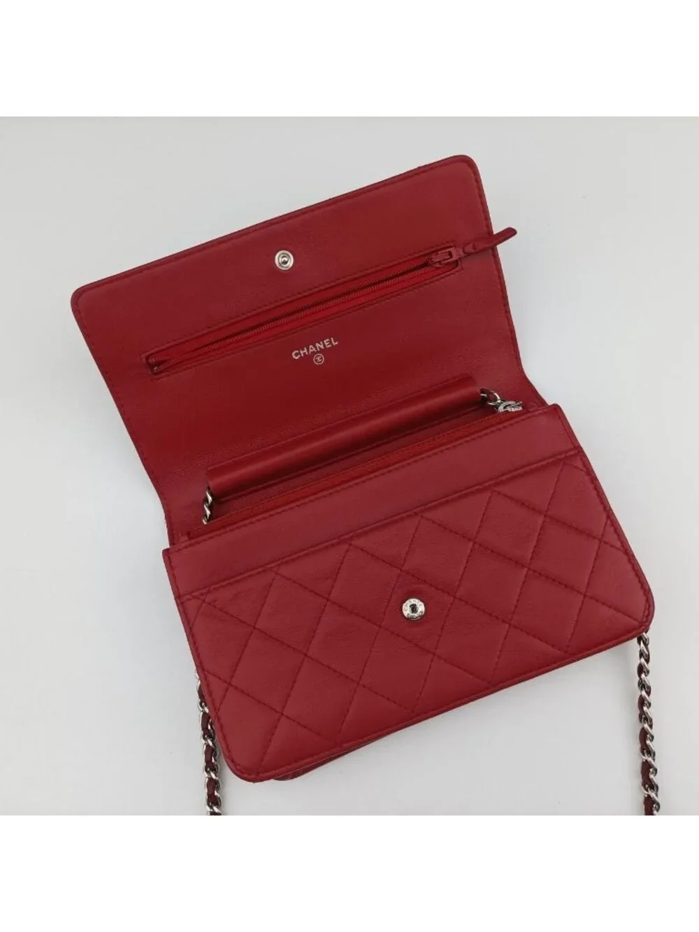 Chanel Quilted CC Logo Red Lambskin Shoulder